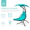 Best Choice Products Hanging Curved Chaise Lounge Chair Swing for Backyard, Patio w/ Pillow, Shade, Stand